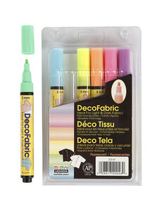  Deco Textielstift, lijndikte 3 mm, neon kleuren, 6 stuk/ 1 doos
