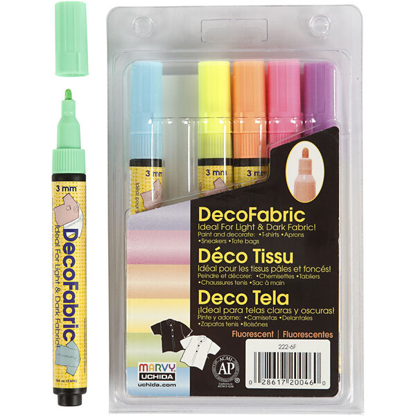 Deco Textielstift, lijndikte 3 mm, neon kleuren, 6 stuk/ 1 doos