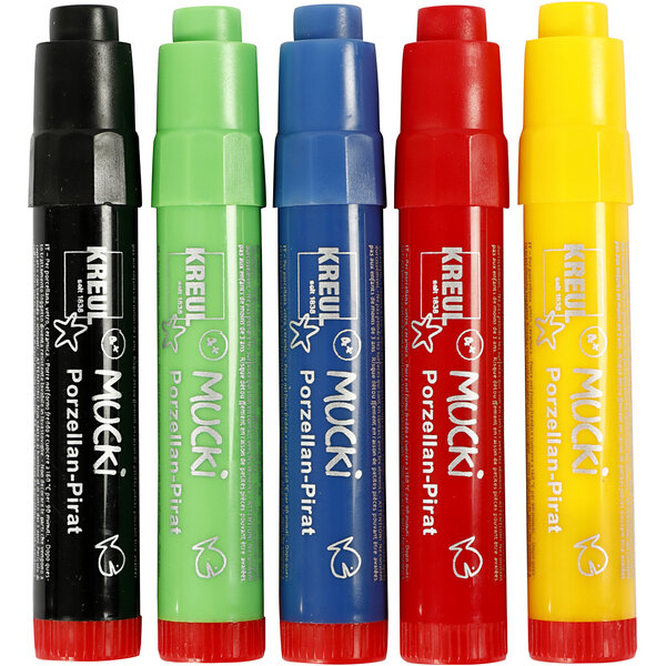 Kreul Glas- & Porseleinstiften, lijndikte 2-5 mm, diverse kleuren, 5 stuk/ 1 doos