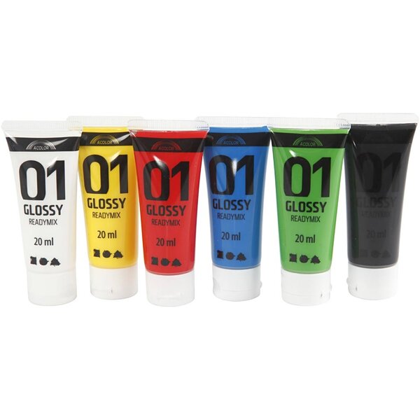 Creativ Company Acrylverf Glossy, standaardkleuren, 6x20 ml/ 1 doos