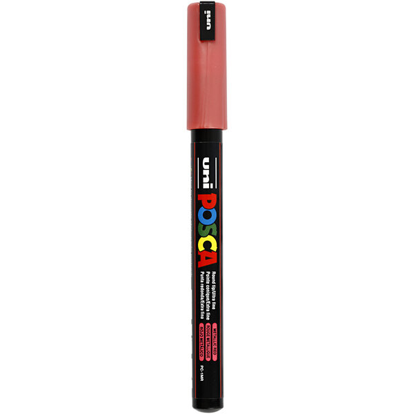 Uni-Posca Posca Marker, afm PC-1MR, lijndikte 0,7 mm, extra-fijn, rood metallic, 1 stuk