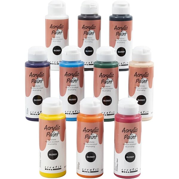 Creativ Company Acrylverf Glossy, diverse kleuren, 10x120 ml/ 1 doos