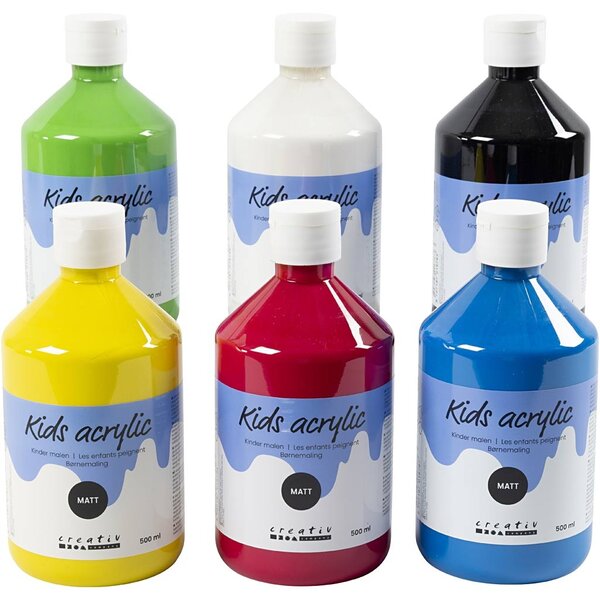 Creativ Company Acrylverf Mat, primair kleuren, 6x500 ml/ 1 doos