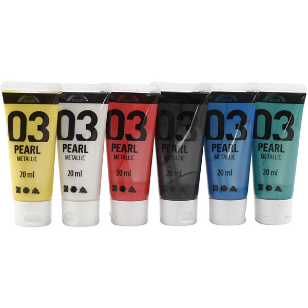 A-color Acrylverf Metallic, metallic, standaardkleuren, 6x20 ml/ 1 doos