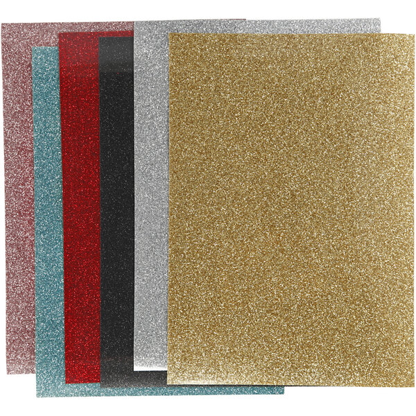 Opstrijkfolie, vel 148x210 mm, glitter, diverse kleuren, 6 vel/ 1 doos