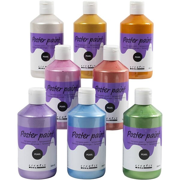 Creativ Company Tempera Verf Parelmoer, diverse kleuren, 8x300 ml/ 1 doos