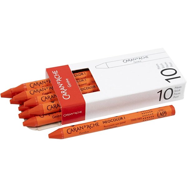 Caran Dache CARAN D’ACHE Neocolor I, L: 10 cm, dikte 8,5 mm, vermilion (060), 10 stuk/ 1 doos