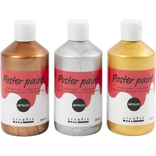 Creativ Company Tempera Verf Metallic , diverse kleuren, 3x300 ml/ 1 doos