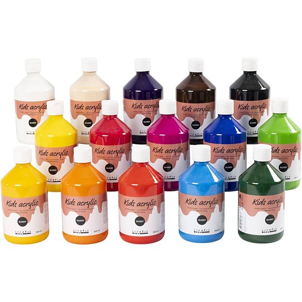 Creativ Company Acrylverf Glossy, diverse kleuren, 15x500 ml/ 1 doos