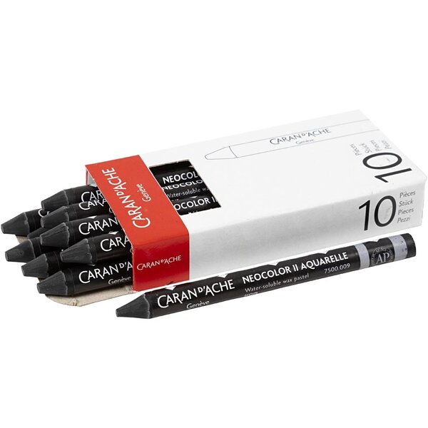 Caran Dache CARAN D’ACHE Neocolor II, L: 10 cm, dikte 8,5 mm, black (009), 10 stuk/ 1 doos