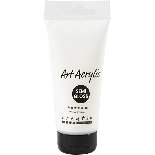 Creativ Company Acryl Verf, semi-glanzend, dekkend, wit, 75 ml/ 1 fles