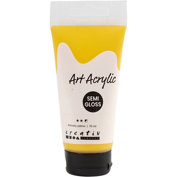 Creativ Company Acryl Verf, semi-glanzend, semi-dekkend, primair geel, 75 ml/ 1 fles