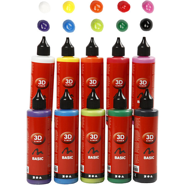 Creativ Company 3D liner, diverse kleuren, 10x100 ml/ 1 doos
