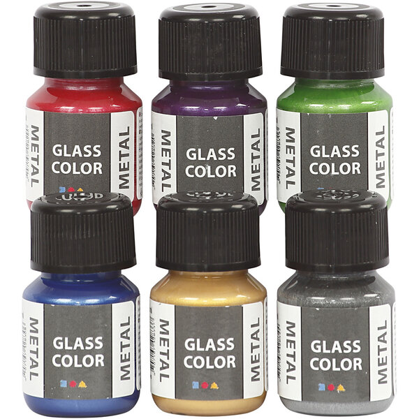 Creativ Company Glass Color Metal, diverse kleuren, 6x30 ml/ 1 doos