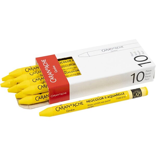 Caran Dache CARAN D’ACHE Neocolor II, L: 10 cm, dikte 8,5 mm, yellow (010), 10 stuk/ 1 doos