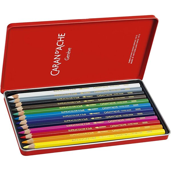 Caran Dache CARAN D’ACHE Supracolor II aquarelpotloden, L: 17 cm, vulling 3.8 mm, diverse kleuren, 12 stuk/ 1 doos