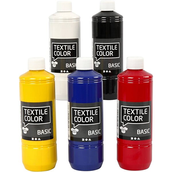 Creativ Company Textielkleur, primair kleuren, 5x500 ml/ 1 doos