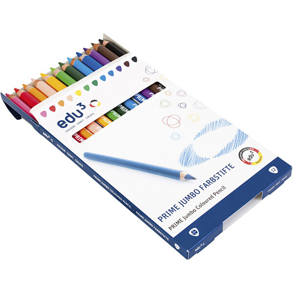 EDU3 Edu Jumbo Kleurpotlood, dikte 10 mm, vulling 6,25 mm, diverse kleuren, 12 stuk/ 1 doos