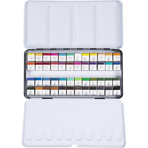 Creativ Company Art Aquarelverf, ½-pan, afm 10x15x20 mm, standaardkleuren, 48 kleur/ 1 doos