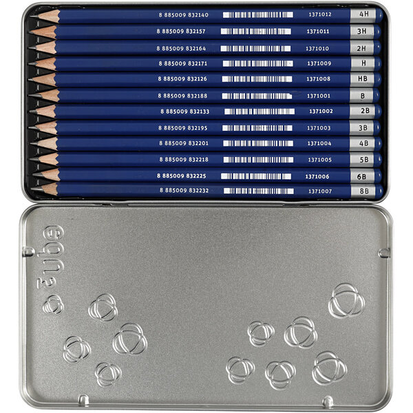 EDU3 Edu Tekenpotlood, B,2B,4B,5B,6B,8B,9B,HB,H,2H,3H,4H, 12 stuk/ 1 doos