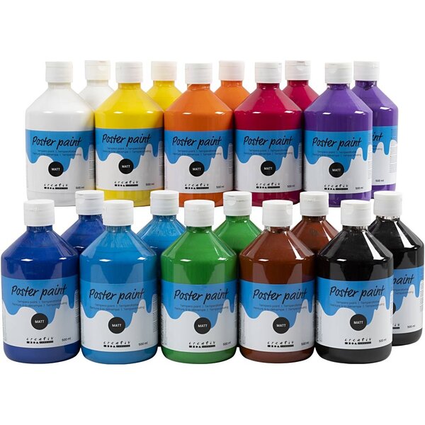 Creativ Company Tempera Verf Mat, diverse kleuren, 20x500 ml/ 1 doos