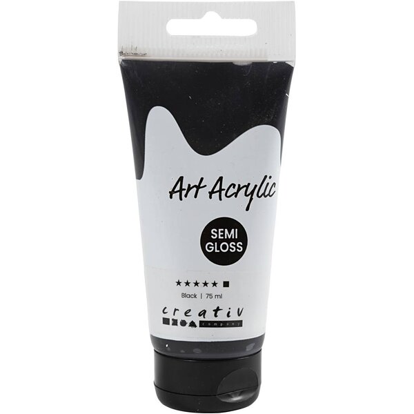 Creativ Company Acryl Verf, semi-glanzend, dekkend, zwart, 75 ml/ 1 fles