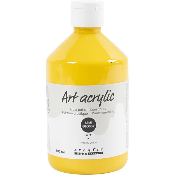 Creativ Company Acryl Verf, semi-glanzend, transparant, primair geel, 500 ml/ 1 fles