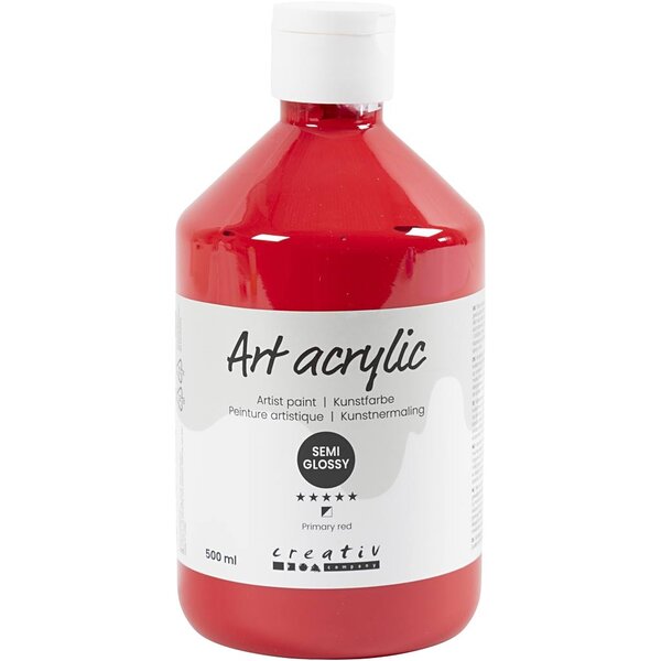 Creativ Company Acryl Verf, semi-glanzend, semi-transparant, primair rood, 500 ml/ 1 fles