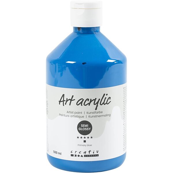 Creativ Company Acryl Verf, semi-glanzend, transparant, primair blauw, 500 ml/ 1 fles