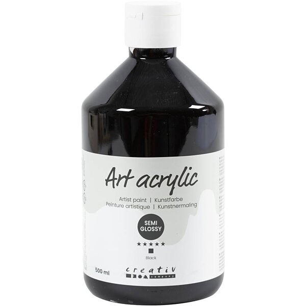 Creativ Company Acryl Verf, semi-glanzend, dekkend, zwart, 500 ml/ 1 fles