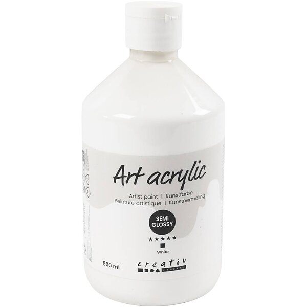 Creativ Company Acryl Verf, semi-glanzend, dekkend, wit, 500 ml/ 1 fles