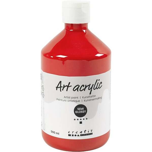 Creativ Company Acryl Verf, semi-glanzend, transparant, cadmium red, 500 ml/ 1 fles