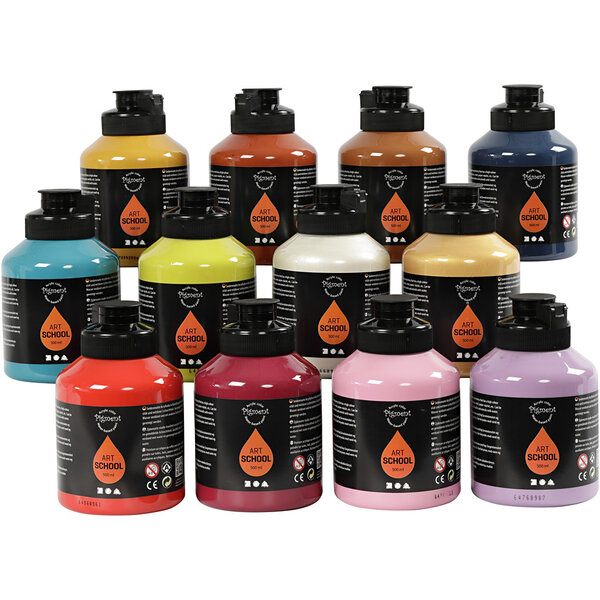 Pigment Acryl Verf , semi-glanzend, extra kleuren, 12x500 ml/ 1 doos