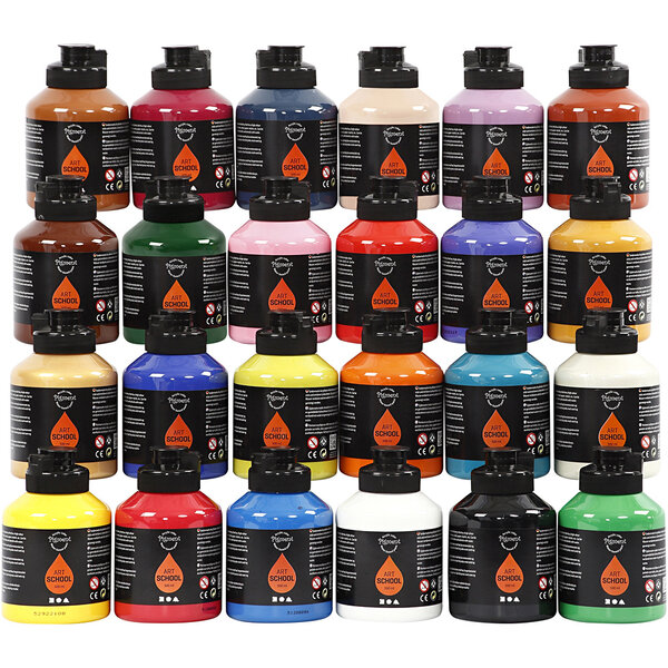 Pigment Acryl Verf , semi-glanzend, diverse kleuren, 24x500 ml/ 1 doos