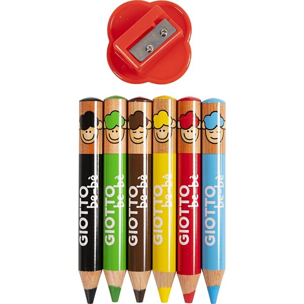 GIOTTO Kleurpotloden, L: 10,5 cm, dikte 13 mm, vulling 6 mm, diverse kleuren, 6 stuk/ 1 doos
