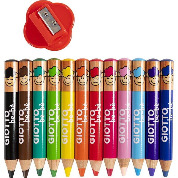 GIOTTO Kleurpotloden, L: 10,5 cm, dikte 13 mm, vulling 6 mm, diverse kleuren, 12 stuk/ 1 doos
