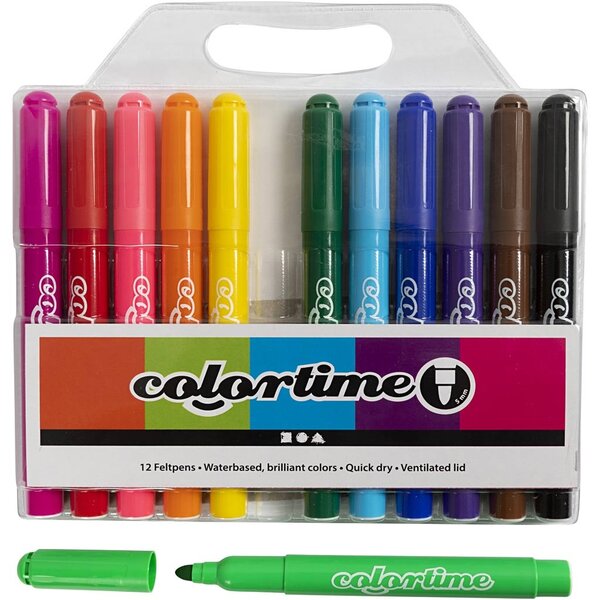 Colortime Colortime stiften, lijndikte 5 mm, standaardkleuren, 12 stuk/ 1 doos