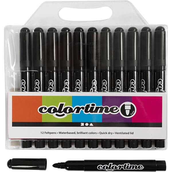 Colortime Colortime stiften, lijndikte 5 mm, zwart, 12 stuk/ 1 doos