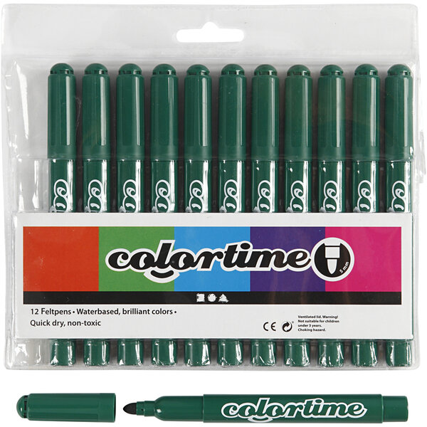 Colortime Colortime stiften, lijndikte 5 mm, donkergroen, 12 stuk/ 1 doos