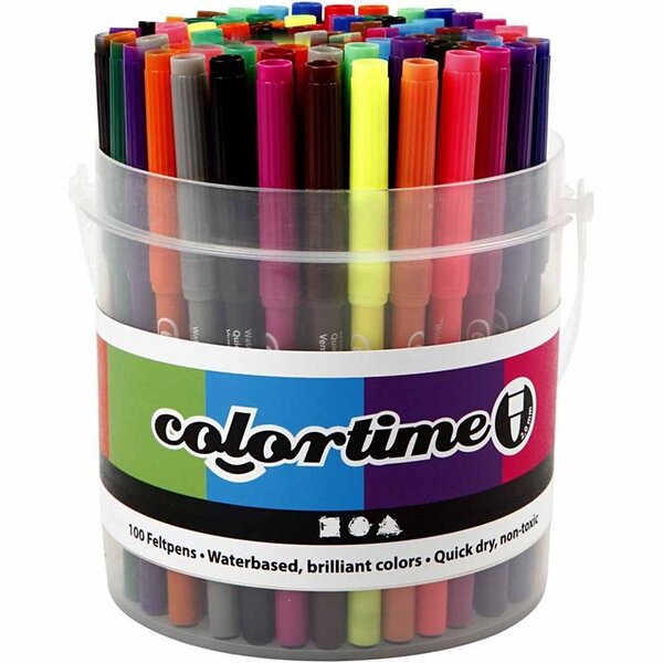 Colortime Colortime stiften, lijndikte 2 mm, diverse kleuren, 100 stuk/ 1 emmer