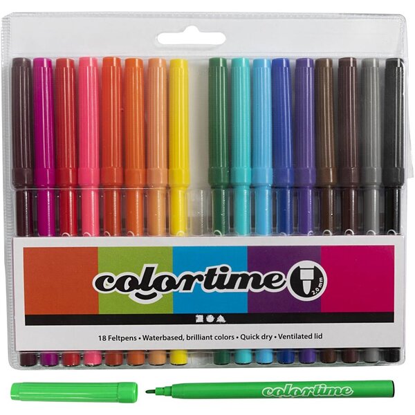 Colortime Colortime stiften, lijndikte 2 mm, diverse kleuren, 18 stuk/ 1 doos
