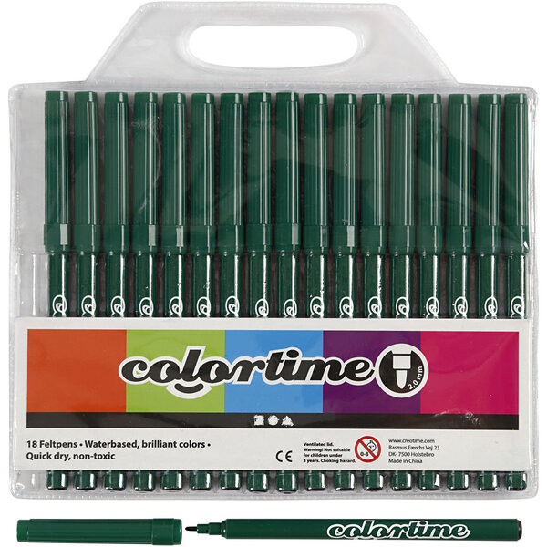 Colortime Colortime stiften, lijndikte 2 mm, donkergroen, 18 stuk/ 1 doos