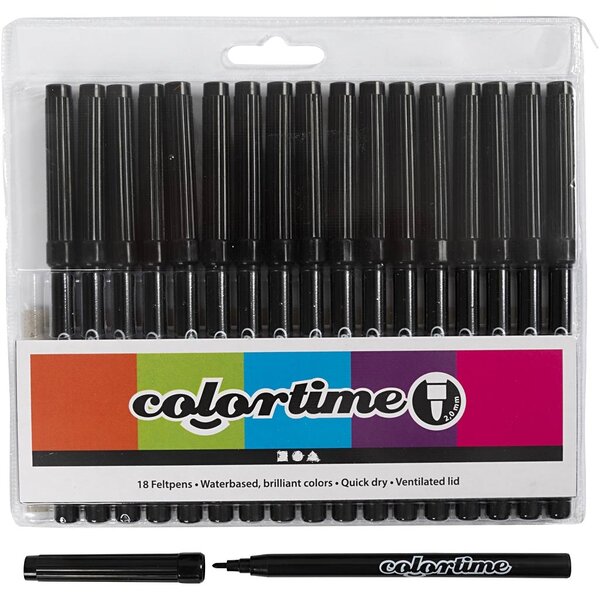Colortime Colortime stiften, lijndikte 2 mm, zwart, 18 stuk/ 1 doos