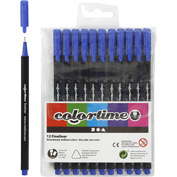 Colortime Colortime fineliners, lijndikte 0,6-0,7 mm, donkerblauw, 12 stuk/ 1 doos
