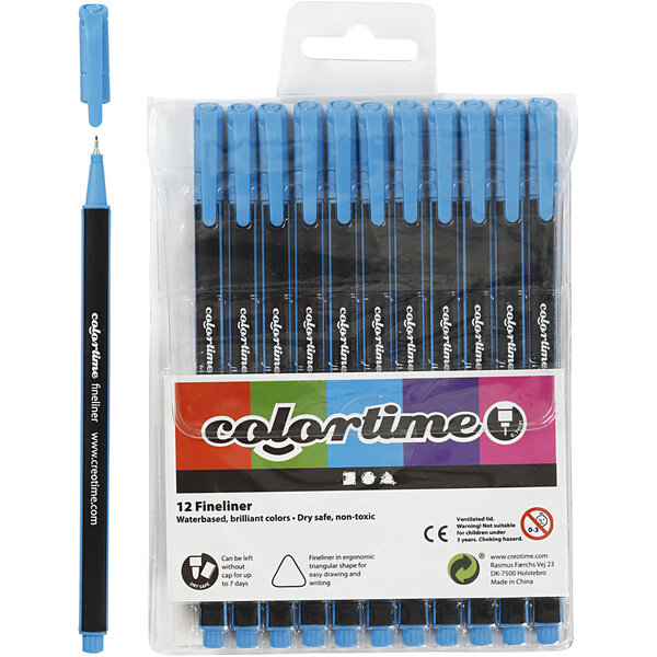 Colortime Colortime fineliners, lijndikte 0,6-0,7 mm, lichtblauw, 12 stuk/ 1 doos