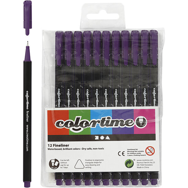 Colortime Colortime fineliners, lijndikte 0,6-0,7 mm, paars, 12 stuk/ 1 doos