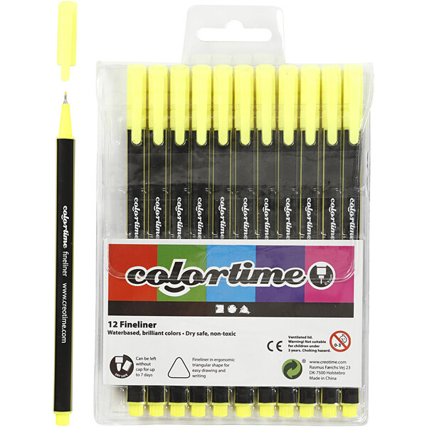 Colortime Colortime fineliners, lijndikte 0,6-0,7 mm, geel, 12 stuk/ 1 doos