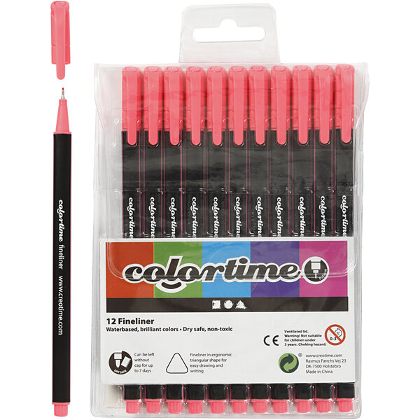 Colortime Colortime fineliners, lijndikte 0,6-0,7 mm, roze, 12 stuk/ 1 doos