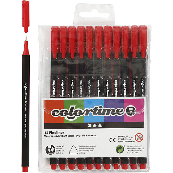 Colortime Colortime fineliners, lijndikte 0,6-0,7 mm, rood, 12 stuk/ 1 doos