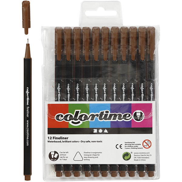 Colortime Colortime fineliners, lijndikte 0,6-0,7 mm, bruin, 12 stuk/ 1 doos